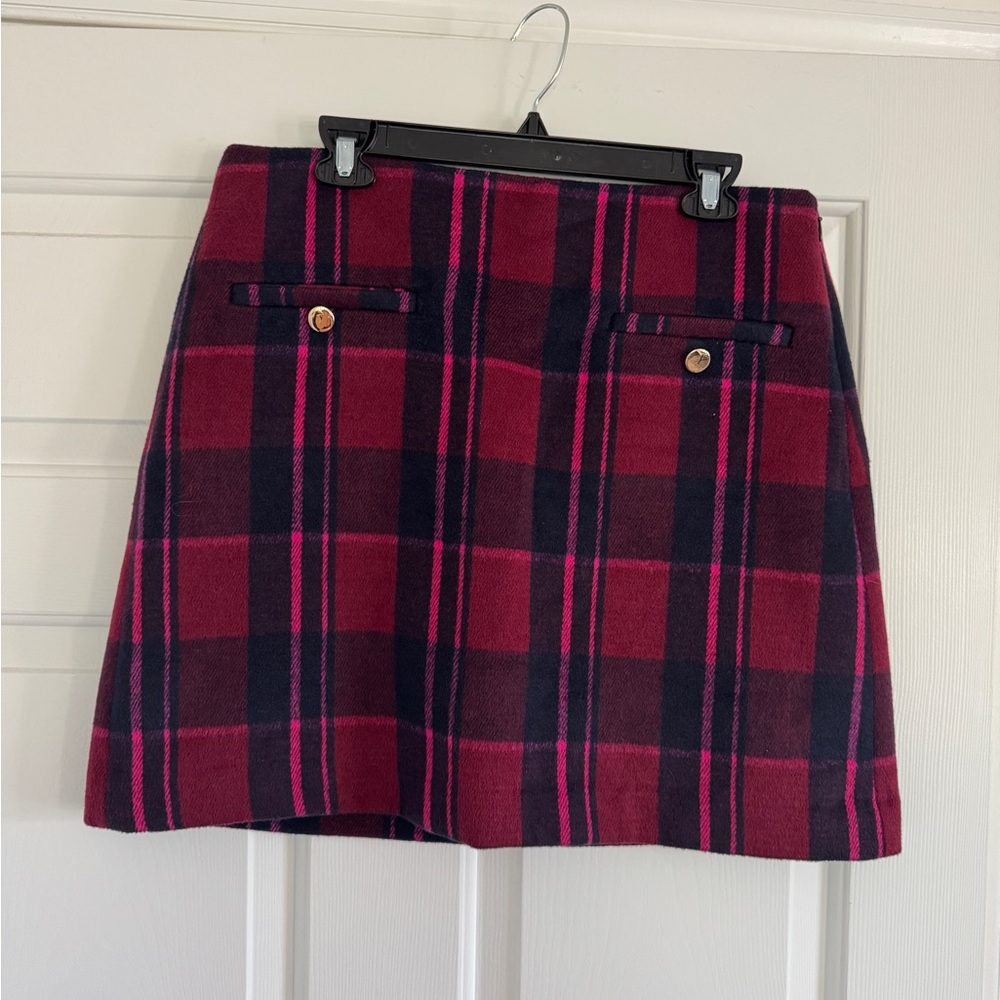 LOFT Plaid Mini Skirt - Burgundy, Navy & Hot Pink